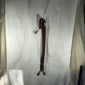 Men's Burgundy Fabric Suspenders / Braces With Leather Button Held Straps Adj